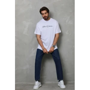 Erkek Baskılı T-shirt Kısa Kol Bisiklet Yaka Regular Fit Rahat Kalıp Günlük Tişört - Beyaz