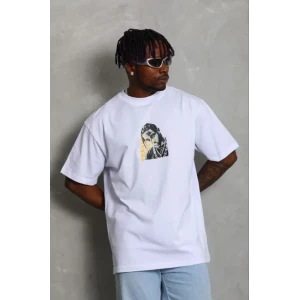 Erkek Baskılı T-shirt Kısa Kol Bisiklet Yaka Regular Fit Rahat Kalıp Günlük Tişört - Beyaz