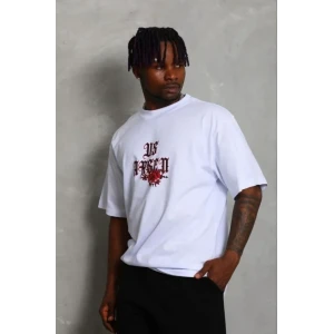 Erkek Baskılı T-shirt Kısa Kol Bisiklet Yaka Regular Fit Rahat Kalıp Günlük Tişört - Beyaz