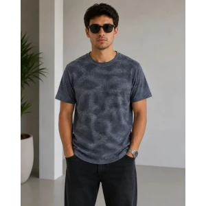 Erkek Batik Desenli Tişört Bisiklet Yaka Kısa Kol Regular Fit T-shirt - Füme