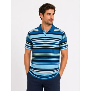 Erkek Çizgili Polo Yaka Tişört Kısa Kol Yazlık T-shirt Regular Fit - Mavi