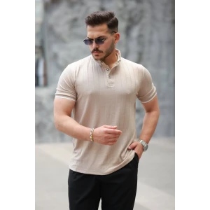 Erkek Düğme Yakalı Jakar Kumaş Kısa Kollu Tişört