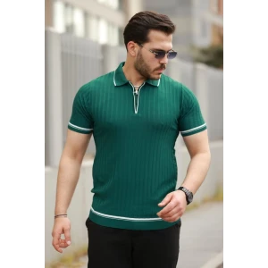 Erkek Fermuarlı Yakalı Kısa Kollu T-shirt