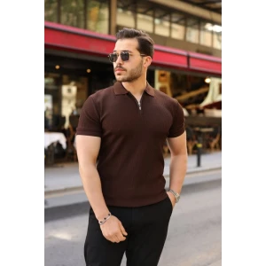 Erkek Fermuarlı Yakalı Kısa Kollu Tshirt