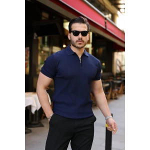 Erkek Fermuarlı Yakalı Kısa Kollu Tshirt