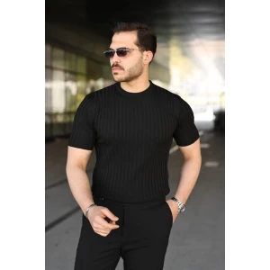 Erkek Fitilli Bisiklet Yaka Kısa Kollu Tişört
