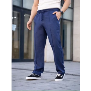 Erkek Keten Cepli Çıma Dikişli Jogger Buggy Pantalon Rahat Kalıp - Lacivert