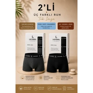 Erkek Likralı Pamuklu Nefes Alan Penye Boxer 2li Paket - Füme - Siyah