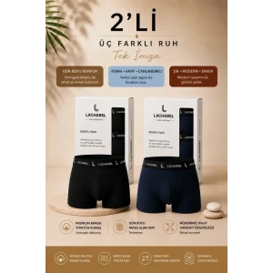 Erkek Likralı Pamuklu Nefes Alan Penye Boxer 2li Paket - Siyah - Lacivert
