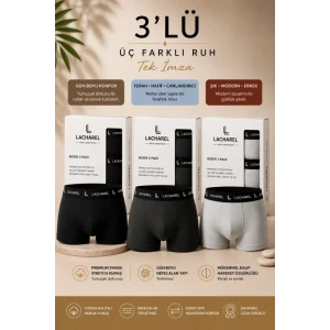 Erkek Likralı Pamuklu Nefes Alan Penye Boxer3lü Paket - Siyah - Füme - Gri