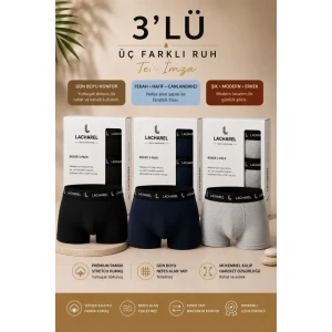 Erkek Likralı Pamuklu Nefes Alan Penye Boxer3lü Paket - Siyah - Gri - Lacivert
