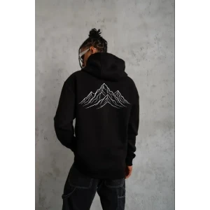 Erkek Nihilist Penguen Özel Tasarım Oversize Kapüşonlu Sweatshirt - Siyah
