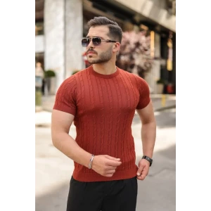 Erkek Örgü Desen Bisiklet Yaka Triko Tişört - %100 Pamuk Akrilik