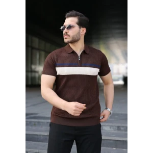 Erkek Örgü Desenli Renkli Kısa Kollu Triko Tişört