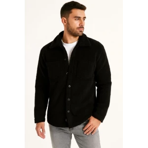 Erkek Pelüş Polar Hırka Gömlek – Yakalı, İlik Düğmeli, Göğüs Cepli, Yumuşak Dokulu Kışlık Regular Fit Rahat Günlük Model - Siyah