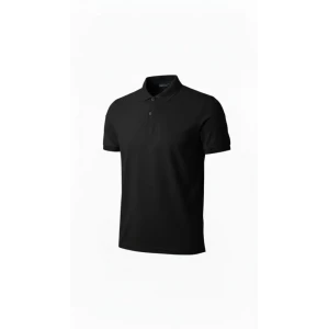 Erkek Pike Kumaş Düğmeli Yaka Regular Fit Günlük Kısa Kol Tişört T-shirt - Siyah