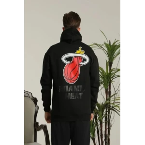 Erkek Sırt Baskılı Oversize Üç İplik Kapüşonlu Sweatshirt - Siyah