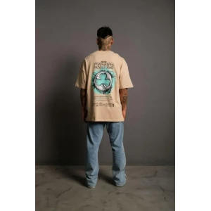 Erkek Sırt Baskılı t-shirt - Bej