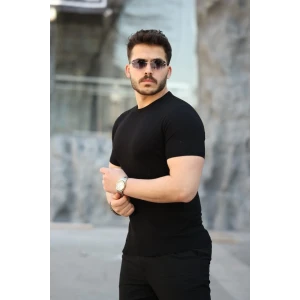Erkek Viskon Kumaş Bisiklet Yaka Basic Tişört