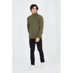 Erkek Yarım Fermuarlı Baskılı Sweat - Yeşil