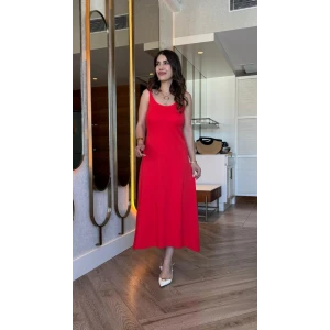 Kadın Askılı Yuvarlak Yakalı Viskon Elbise