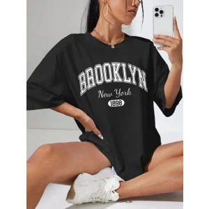 Kadın Brooklyn New York Baskılı Oversize Tshirt