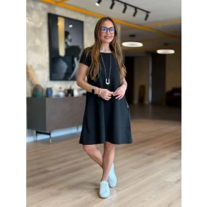 Kadın Kısa Kollu Bisiklet Yaka Cepli Viskon Iki Iplik Elbise