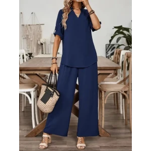 Kadın Kısa Kollu V Yakalı Aerobin Bluz Ve Pantolon İkili Takım