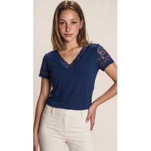 Kadın Kısa Kollu V Yakalı Dantelli Viskon Bluz