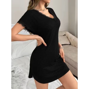 Kadın Kısa Kollu V Yakalı Kısa Viskon Gecelik