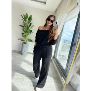 Kadın Uzun Kollu Tek Omuzdan Açık Modal Bluz Ve Pantolon İkili Takım