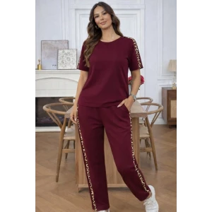 Kısa Kollu Bısıklet Yakalı Viskon Iki Iplik Bluz Ve Pantolon Ikili Takım