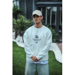 Kışlık Bisiklet Yaka Ön Ve Arka Baskılı Sweatshirt - Beyaz