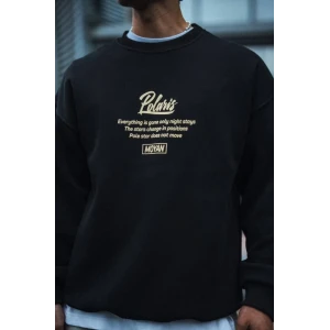 Kışlık Bisiklet Yaka Ön Ve Arka Baskılı Sweatshirt - Siyah
