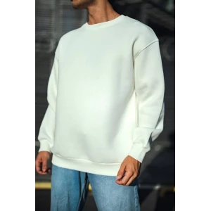 Kışlık Bisiklet Yaka Üç İplik Basic Sweatshirt - Beyaz