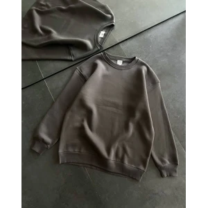 Kışlık Bisiklet Yaka Üç İplik Basic Sweatshirt - Füme