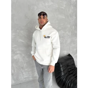 Kışlık Üç İplik Kapşonlu Sweatshirt - Beyaz