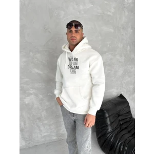 Kışlık Üç İplik Kapşonlu Sweatshirt - Beyaz