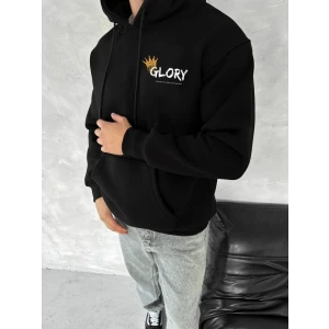 Kışlık Üç İplik Kapşonlu Sweatshirt - Siyah