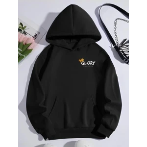 Kışlık Üç İplik Kapşonlu Sweatshirt - Siyah