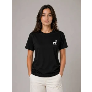 Minimal Geyik Logolu Tişört Bisiklet Yaka Kısa Kol Yazlık T-shirt - Siyah
