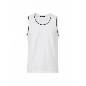 Ön Unisex Pamuklu Bisiklet Yaka Kolsuz Atlet Kontrast Biyeli Regular Fit - Beyaz