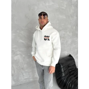 Oversize Üç İplik Kapüşonlu SweatShirt - Beyaz