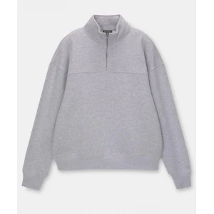 Oversize Yarım Farmuarlı Yakalı Basic Sweatshirt - Gri