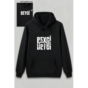 Sevgililer Günü Beyci Hediye Baskılı Oversize Kapüşonlu Sweatshirt - Siyah