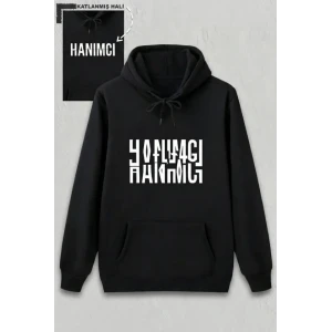 Sevgililer Günü Hanımcı Hediye Baskılı Oversize Kapüşonlu Sweatshirt - Siya