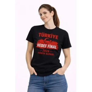 Türkiye Baskılı Tişört Ay Yıldız 2026 Dünya Kupası Taraftar Forma T-shirt - Siyah