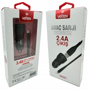 TYPE-C Metal Araç Şarj Seti + Kablo Vtx-028