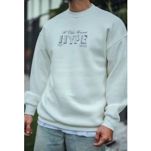 Üç İplik Bisiklet Yaka Baskılı Sweatshirt - Beyaz