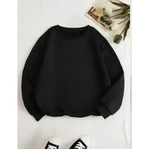 Üç İplik Biskilet Yaka Basic Sweatshirt - Siyah
